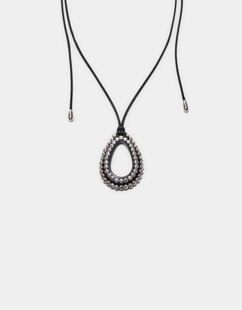 Stradivarius Cord necklace with charm in black - view 1