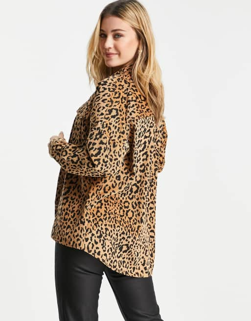 Stradivarius cord shirt in leopard print ASOS