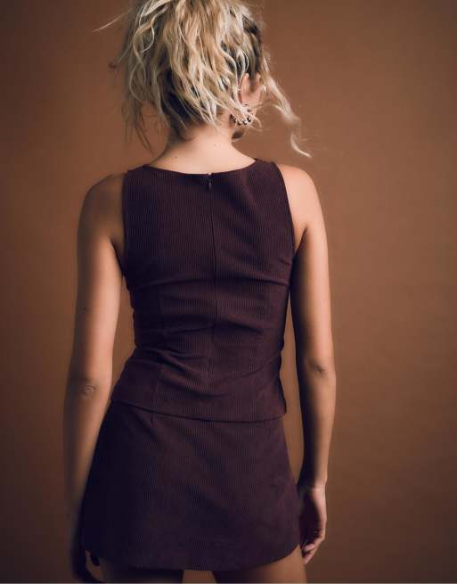 Stradivarius Corduroy skort in burgundy, 3 of 4