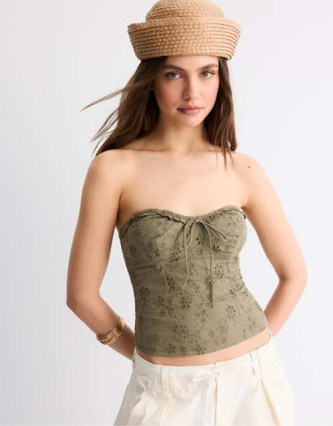 Stradivarius Corset bustier top in khaki - view 1