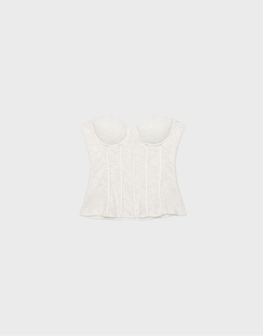 Stradivarius - Corset en dentelle à baleines - Écru, 6 de 7