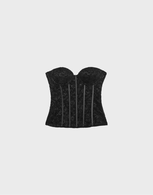 Stradivarius - Corset en dentelle à baleines - Noir, 6 de 7