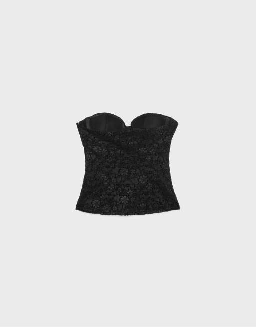 Stradivarius - Corset en dentelle à baleines - Noir, 7 de 7