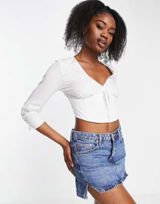 white corset crop top long sleeve