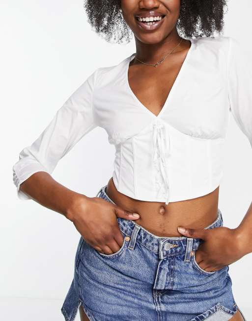 Stradivarius corset lace up shirt in white