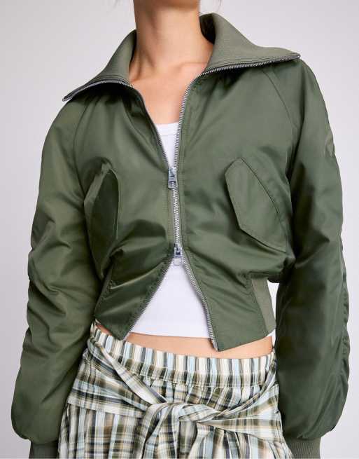 Stradivarius Corset-style bomber jacket in khaki, 4 of 7