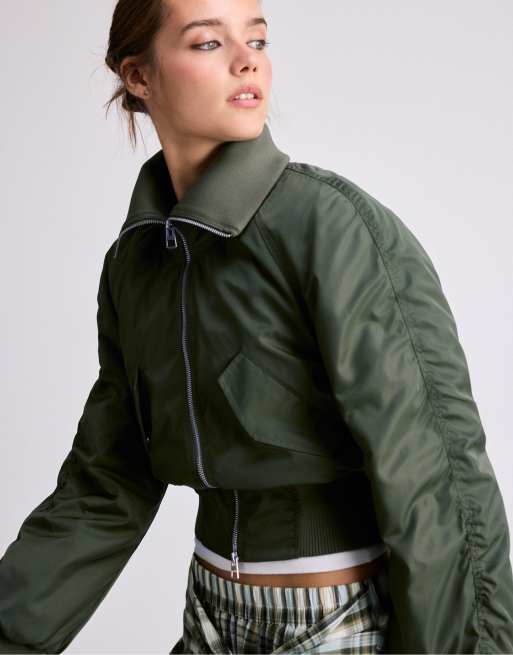 Stradivarius Corset-style bomber jacket in khaki, 5 of 7