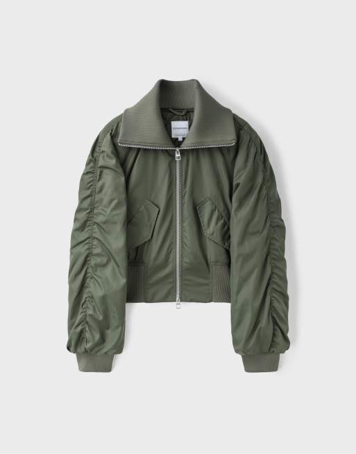 Stradivarius Corset-style bomber jacket in khaki, 6 of 7