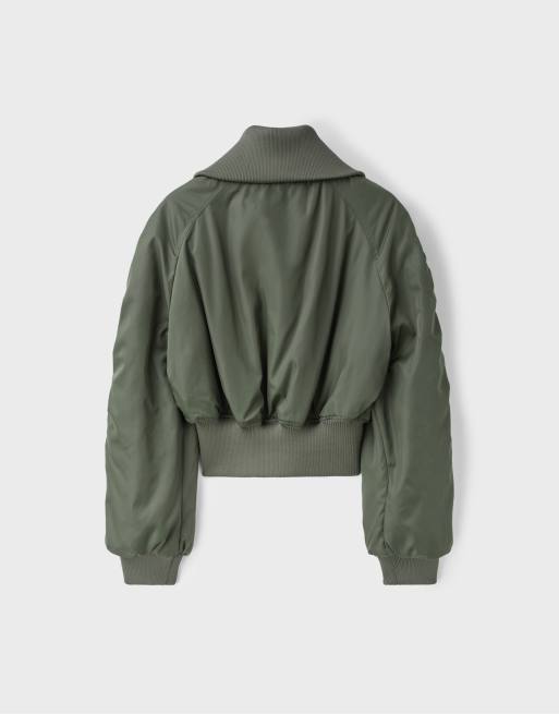 Stradivarius Corset-style bomber jacket in khaki, 7 of 7
