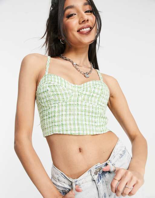 Stradivarius corset top in green gingham