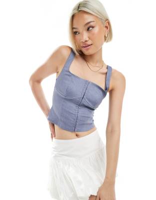 Stradivarius Corset Top In Blue