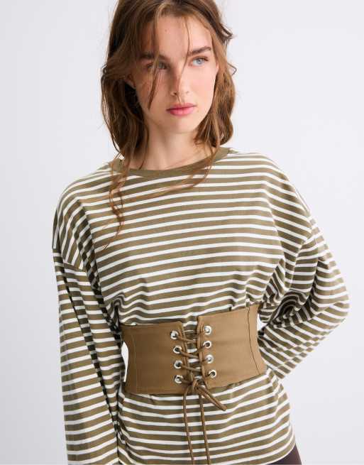 Stradivarius corsetriem in olijfgroen, 2 van 4