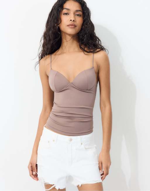 Stradivarius Corsetry-inspired top in brown, 5 of 7