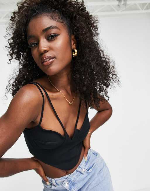 Stradivarius - Corsetto nero con fascette 