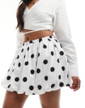 [Stradivarius] Stradivarius cotton bubble hem mini skirt in spot print-Multi XS MULTI