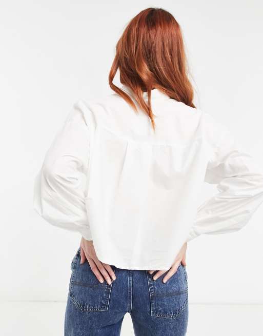 Stradivarius cotton cropped poplin shirt in white WHITE ASOS