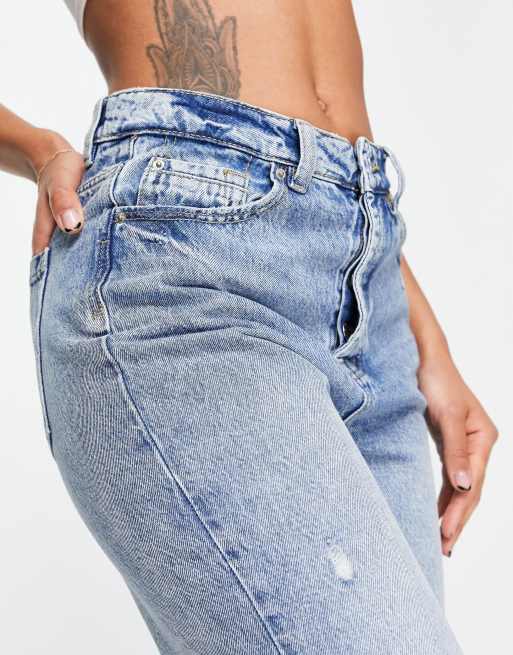 stradivarius, Jeans, Asos Stradivarius Petite Cotton Slim Mom Jeans With  Stretch In Blue