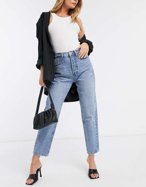 Stradivarius cotton mom fit vintage jean in light wash - MBLUE | ASOS