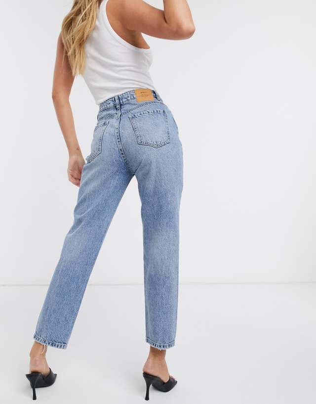 Stradivarius cotton mom fit vintage jeans in light wash - MBLUE 0