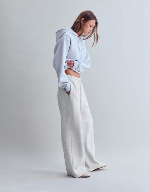 Stradivarius Cotton plush barrel joggers in grey melange, 5 of 7