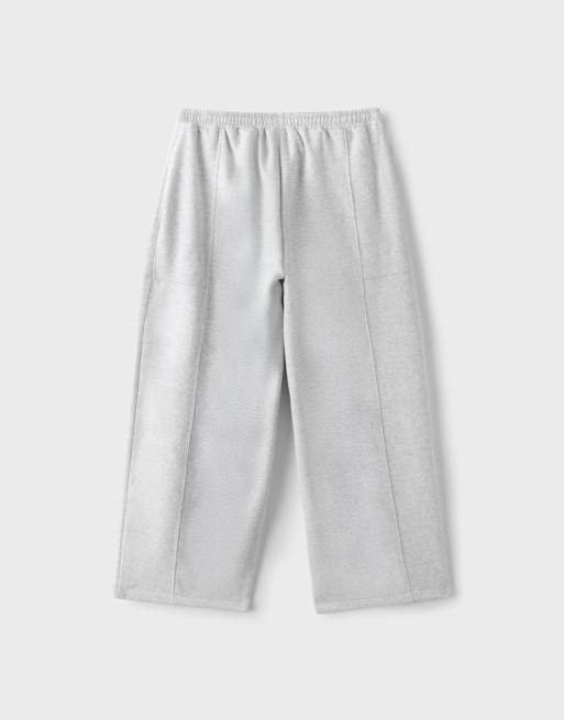Stradivarius Cotton plush barrel joggers in grey melange, 7 of 7
