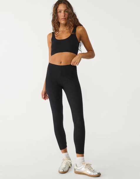 Stradivarius cotton seamless leggings in black - view 1