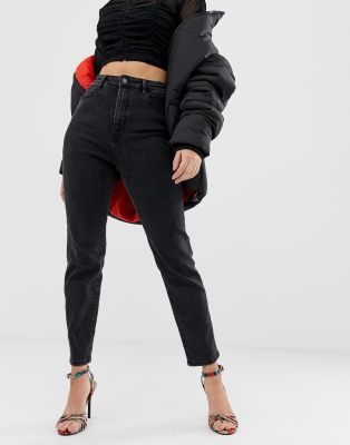 Stradivarius Cotton Slim Mom Jean With Stretch In Black Asos