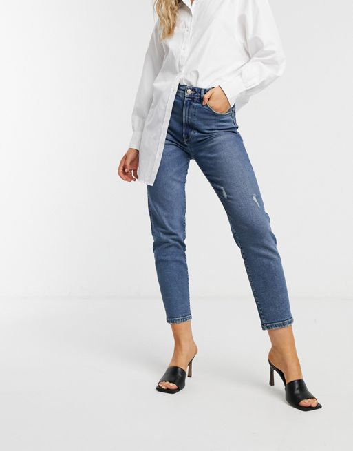 Stradivarius Organic Cotton Petite Slim Mom Jean With Stretch In Blue from  ASOS on 21 Buttons