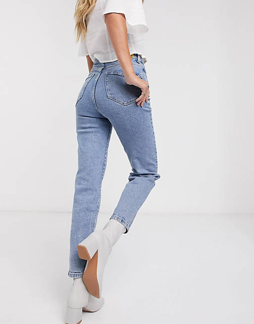 Hoogte Laag Overeenkomend Stradivarius cotton slim mom jean with stretch in washed blue - MBLUE | ASOS