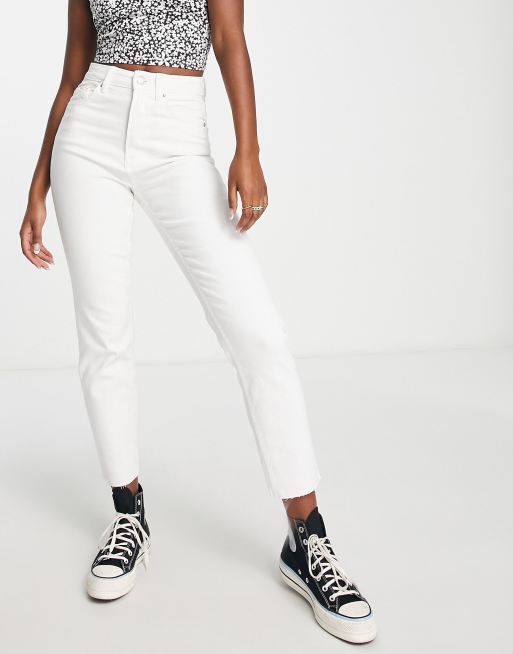 Stradivarius cotton slim mom jean with stretch in white CREAM