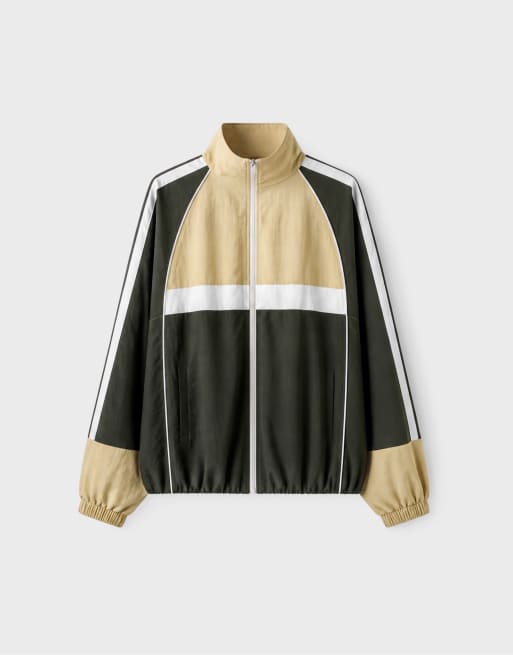 Stradivarius coupe regular veste coupe-vent color block kaki, 6 de 7