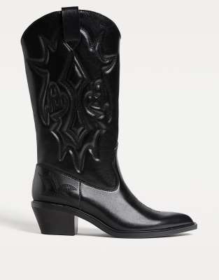 Stradivarius - Cowboystiefel in Schwarz mit Absatz