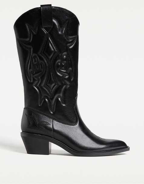 Stradivarius – Cowboystiefel in Schwarz mit Absatz - view 1