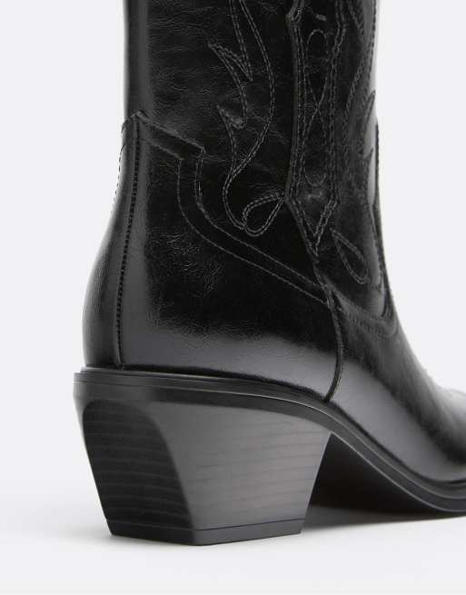 Stradivarius cowboystøvler med hæl i sort, 5 af 6