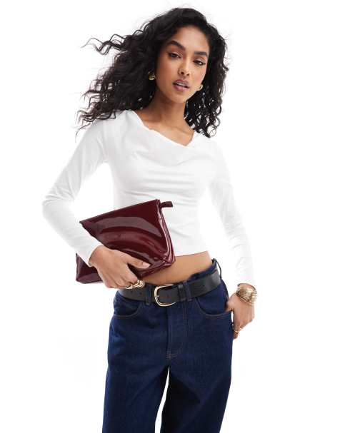 Stradivarius cowl neck long sleeve top in white - view 1