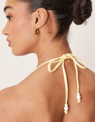 Stradivarius Crinkle Bikini Top In Yellow