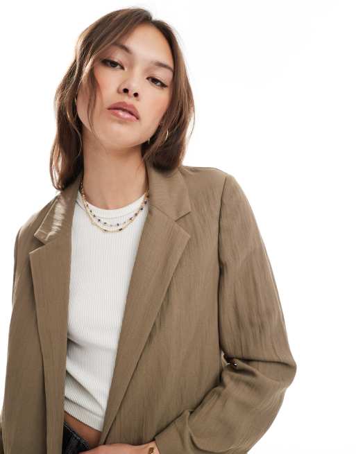 Stradivarius crinkle blazer in brown