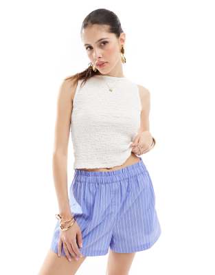 Stradivarius Crinkle Boat Neck Top In White