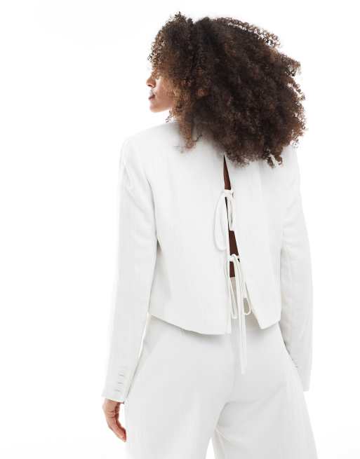 Stradivarius crinkle cropped blazer in white - part of a set