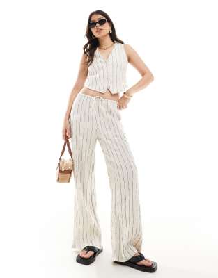 Stradivarius crinkle pull on pants in stripe (part of a set)