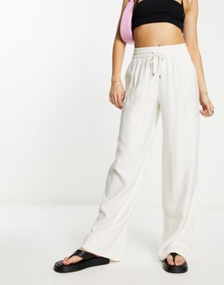 Embroidered pull-on trousers - Cream - Ladies