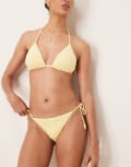 [Stradivarius] Stradivarius crinkle tie side bikini bottoms in yellow S YELLOW