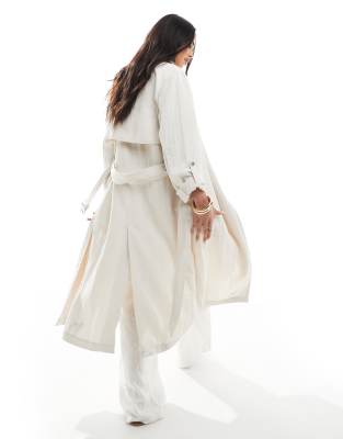 Stradivarius Crinkle Trench Coat In Neutral