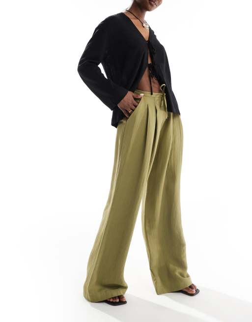 Stradivarius crinkle wide leg pants in lime green, 5 of 5