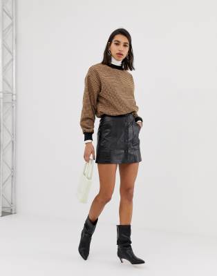 Stradivarius croc mini skirt in black | ASOS