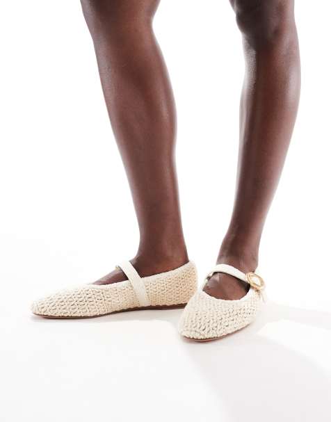 Stradivarius crochet ballet shoes in beige - view 1