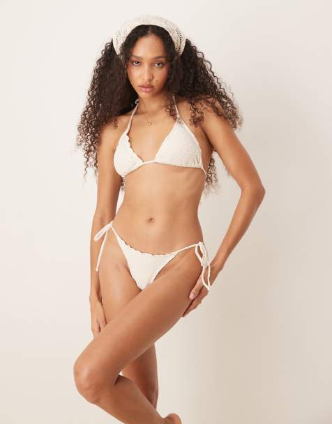 Stradivarius crochet bikini top & bottom in white - view 1