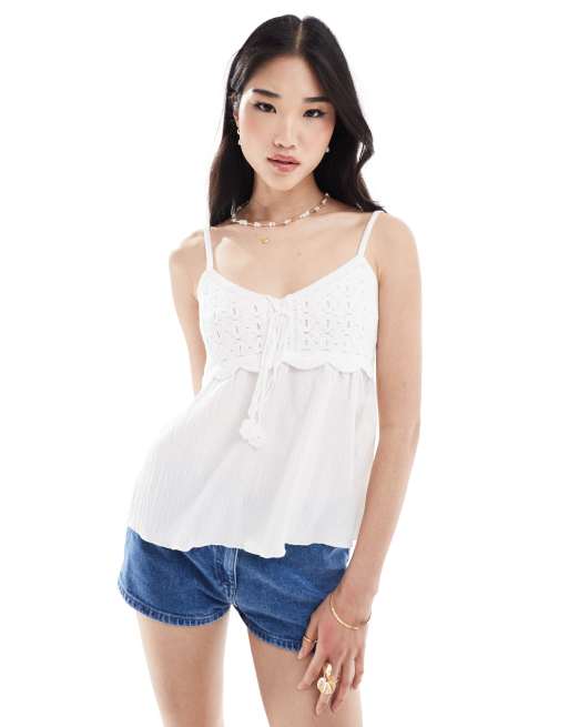 Stradivarius crochet detail cami top in white