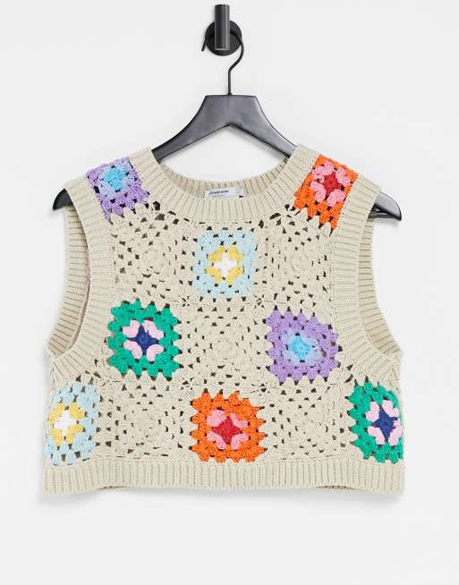 Stradivarius crochet knitted vest in multi