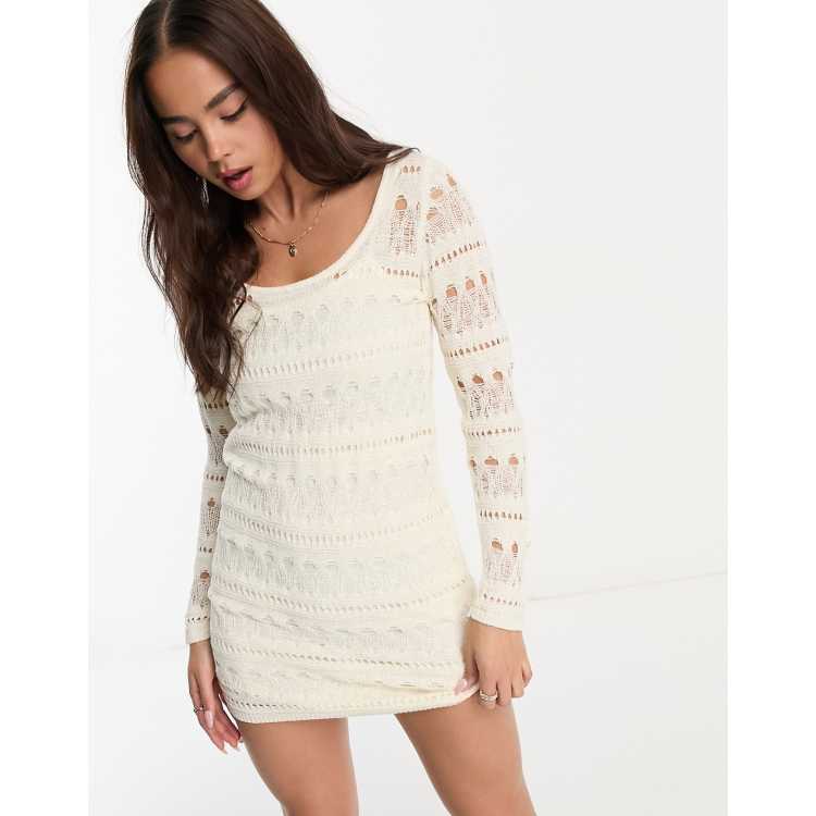 Stradivarius crochet mini dress in ecru